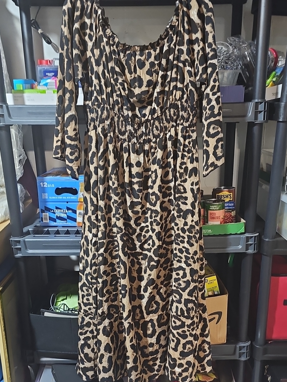 Source Unknown Leopard-Print Maxi Dress in Beige and Black